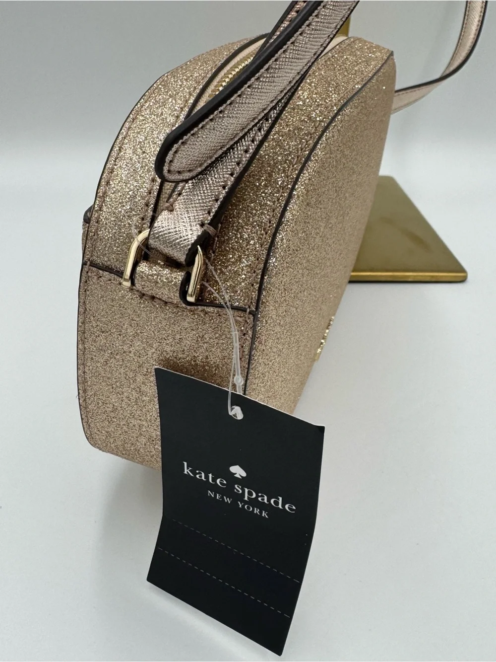 kate spade New York Gold Glitter Crossbody Bag w/ Metallic Adjustable Strap NWT - Picture 2 of 11